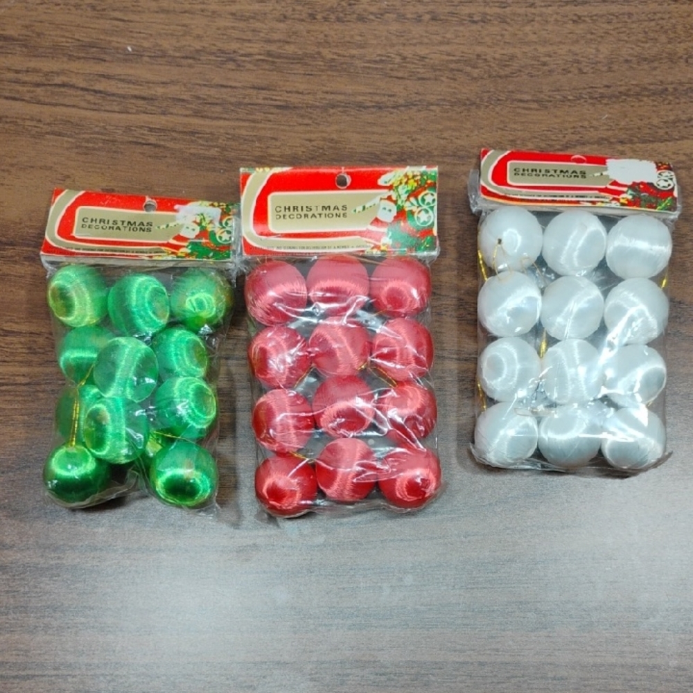 36 Vintage Satin Sheen Thread Mini Christmas Balls Still In Package NOS